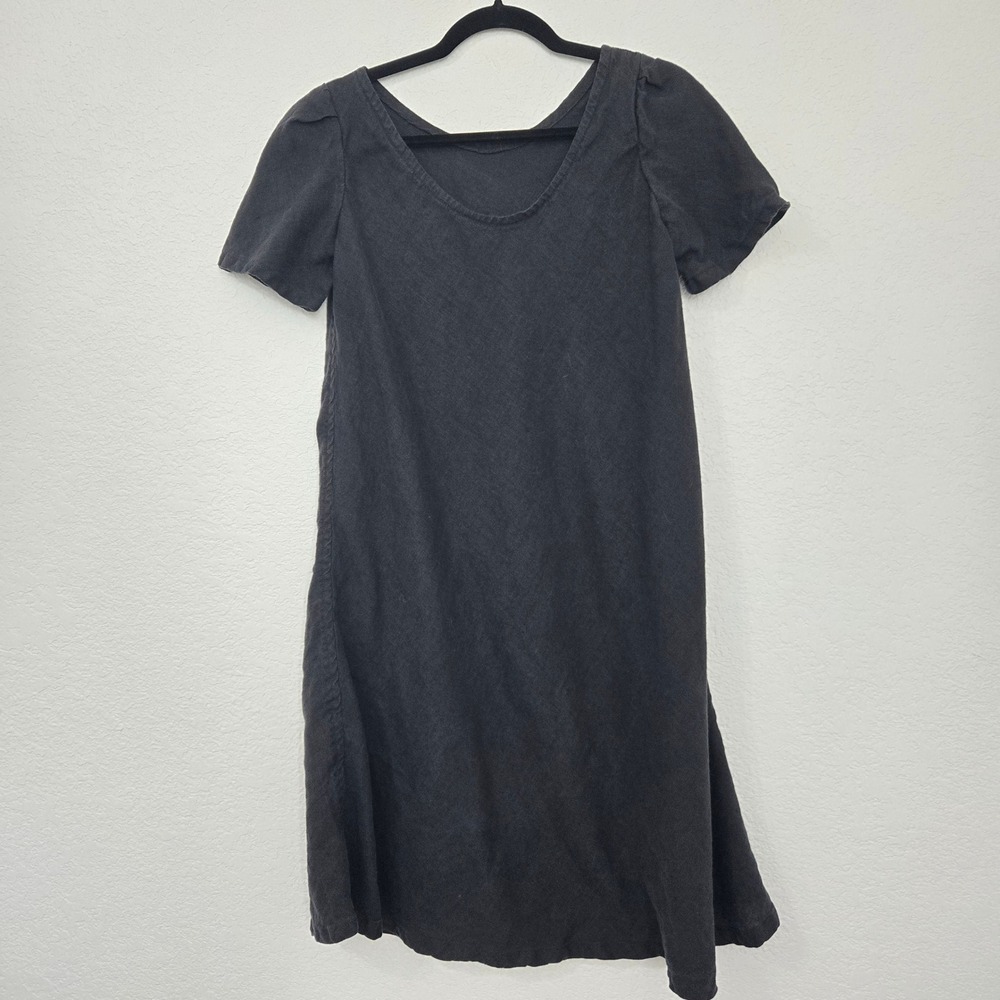 Linen Black Dress Short Sleeve Casual Minimalist Everyday Fashion